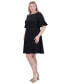 ფოტო #3 პროდუქტის Plus Size Elbow-Sleeve Fit & Flare Dress