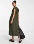 Фото #3 товара Whistles easy midi smock dress with v front in khaki