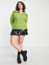 Daisy Street Plus cable knitted jumper with collar in green