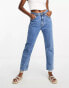 Фото #5 товара Pull&Bear Petite high waisted mom jeans in mid blue