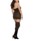 ფოტო #2 პროდუქტის Women's Plus Size Sheer Halter Garter Dress with Attached Garters and Stockings Lingerie Set