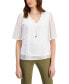 Фото #1 товара Petite V-Neck Flutter-Sleeve Necklace Top, Created for Macy's