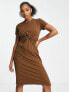 Фото #1 товара Urban Revivo twist front midi dress in brown