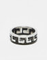 ASOS DESIGN waterproof stainless steel band ring with greek wave in black and silver tone