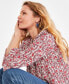 Фото #4 товара Petite V-Neck Pleated Floral-Print Top, Created for Macy's