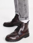 Ben Sherman leather chunky brogue boots in burgundy