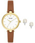 ფოტო #1 პროდუქტის Women's Holland Three-Hand Brown Leather Watch 34mm Gift Set