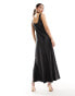Фото #8 товара Miss Selfridge satin scoop neck bias maxi dress in black