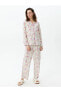 Gömlek Yaka Çiçekli Uzun Kollu Kadın Pijama Takımı
