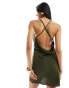 ASOS DESIGN asymmetric mini dress with buckle back detail in khaki Зеленый, 42 - фото #3