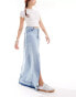 ONLY denim maxi skirt with frayed hem in blue Синий, XS - EU 34 - фото #1