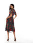 Hope & Ivy ruffle hem midi dress with lace trims in dark red floral Geblümtes Dunkelrot, 34 - фото #3