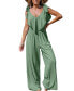 ფოტო #1 პროდუქტის Women's Green Ruffled Bow Tie Wide Leg Jumpsuit