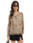 Y.A.S sheer open neck chuck on shirt in leopard print Леопардовый, M - фото #2