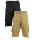 Men's Belted Cargo Shorts with Twill Flat Front Washed Utility Pockets, Pack of 2