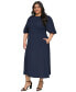 Фото #3 товара Plus Size Puff-Sleeve Smocked Midi Dress