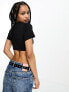 Only Petite exclusive 2 pack cropped fitted t-shirts in black and white