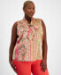 Фото #1 товара Plus Size Printed Sleeveless Bow Blouse