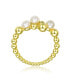 ფოტო #2 პროდუქტის Sterling Silver 14K Gold Plated Genuine Freshwater Pearl and Cubic Zirconia Adjustable Ring