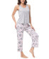 ფოტო #3 პროდუქტის Women's 2 Piece Button Down Top with Cropped Wide Leg Pants Pajama Set