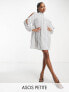 Фото #1 товара ASOS DESIGN Petite high neck pleated trapeze mini dress with split sleeves in mono spot