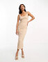 Фото #1 товара ASOS DESIGN ruched cami mesh midi dress in camel