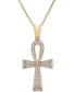 ფოტო #1 პროდუქტის Men's Diamond Ankh Cross 22" Pendant Necklace (1/4 ct. t.w.) in 14k Gold-plated Sterling Silver and Sterling Silver