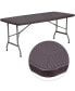 5.62-Foot Brown Rattan Indoor-Outdoor Plastic Folding Table With Umbrella Hole