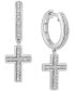 ფოტო #4 პროდუქტის Diamond Cross Dangle Hoop Earrings (1/10 ct. t.w.) in Sterling Silver