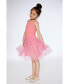 Girl Shiny Ribbed Dress With Mesh Flocking Flowers Pink - Toddler Child