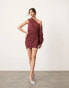 ASOS EDITION cotton one sleeve volume mini dress in burgundy кровавый, 38 - фото #2