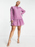 Little Mistress Plus long sleeve mini dress with ruffle skirt in lilac