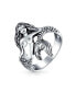 ფოტო #1 პროდუქტის Nautical Marine Life Tropical Beach Siren Mermaid Ring For Women Oxidized .925 Sterling Silver 2MM Band