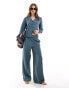 Фото #1 товара JDY seersucker wide leg trouser co-ord in dark grey