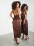 Фото #4 товара ASOS EDITION satin cami midi dress with drape wrap skirt in chocolate brown