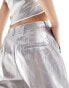 JJXX co-ord wide leg metallic trouser in silver