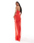 Фото #4 товара ASOS DESIGN Tall structured bandeau maxi dress with chiffon thigh split skirt in red