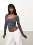 Фото #1 товара ASOS DESIGN asymmetric scooped neck long sleeved crop top in charcoal