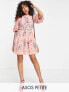 Фото #1 товара ASOS DESIGN Petite high neck dobby embroidered mini dress with lace trims in pink