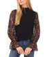 Фото #1 товара Women's Sheer Printed Long-Sleeve Mock Neck Top