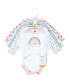 ფოტო #2 პროდუქტის Baby Girls Cotton Long-Sleeve Bodysuits, Modern Rainbow 5-Pack