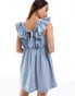 Фото #3 товара ASOS DESIGN soft denim smock mini dress with bow back in bleach wash