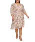 ფოტო #2 პროდუქტის Plus Size Floral Chiffon 3/4-Sleeve Midi Dress