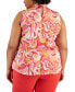 Фото #2 товара Plus Size Printed Sleeveless Bow Blouse