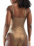 South Beach snake embossed buckle front swimsuit in brown metallic