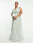Фото #8 товара Anaya Plus Bridesmaid v neck ruffle waist maxi dress in sage green