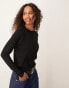 JDY knitted jumper with sleeve button detail in black