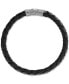 Black Leather Woven Bracelet in Sterling Silver (Also in Brown Leather & Blue Leather), Created for Macy's