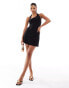 ASOS DESIGN asymmetric wrap around neckline mini dress in black