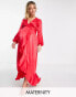 Женское вечернее платье Flounce London Maternity Langärmliges Maxi-Wickelkleid aus Satin in Rot Красный, US 6 - фото #2